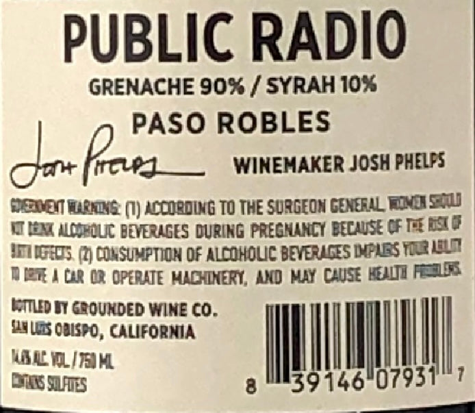 Grounded Wine Co Public Radio Paso Robles Red Blend 2017 750ML